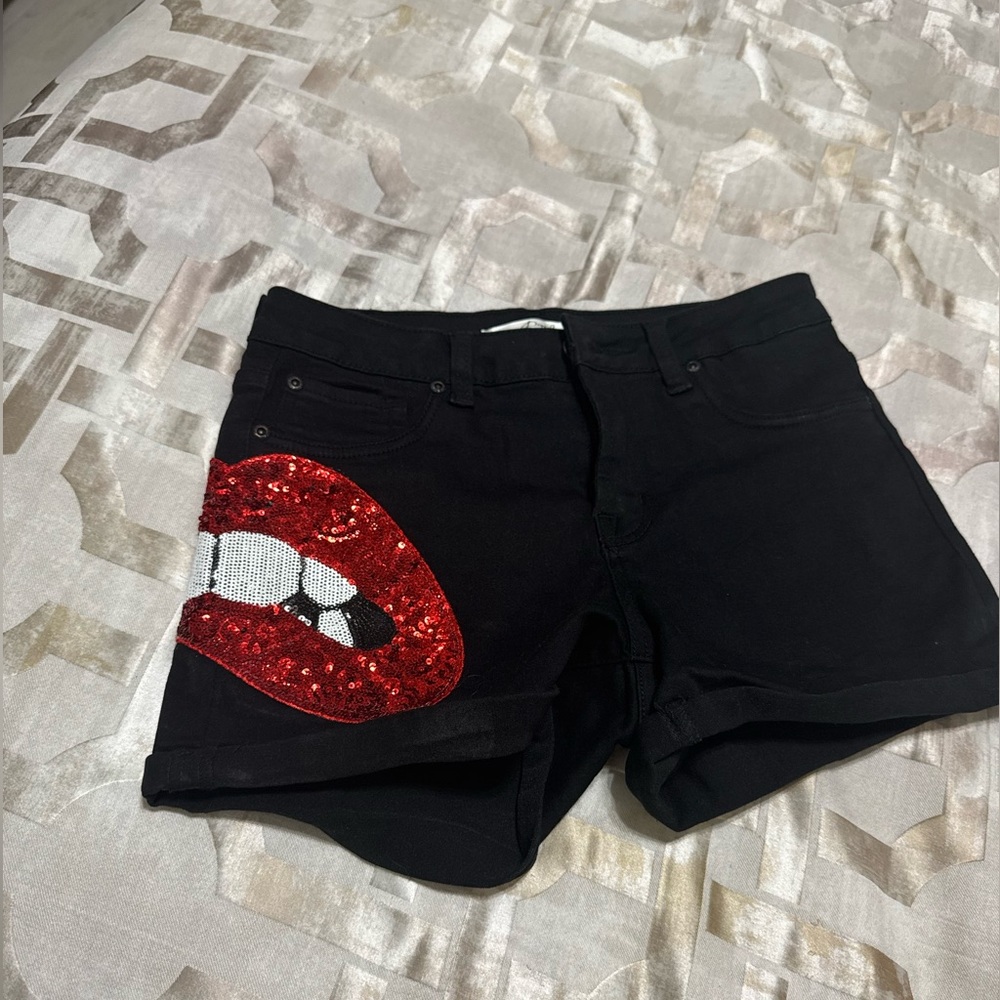 Sequin Lip Black Shorts - NWOT
